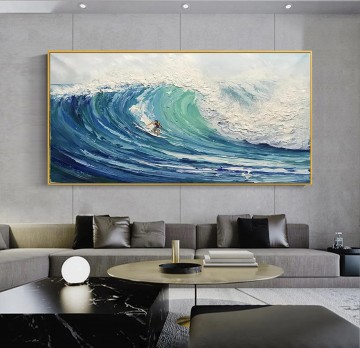 Impresionismo Painting - Deporte de surf Blue Waves de Palette Knife